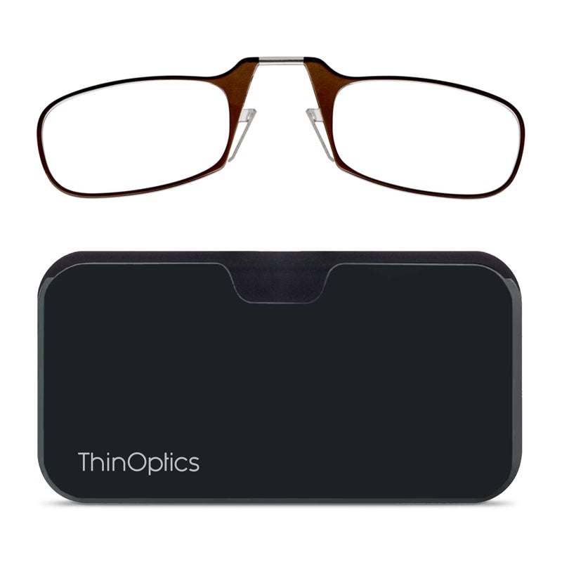 ثين أوبتيكس نظارات قراءة مستطيلة الشكل من ThinOptics Universal Pod، إطارات بنية/حافظة سوداء، 2 × + 2 - Image 1